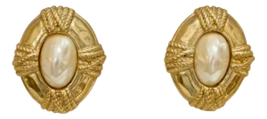 Givenchy 1970s Gold-Plated Rope Motif Baroque Glass Pearl Earrings, 2 Pieces