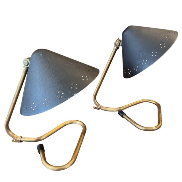 1950s Midcentury Modern Table Lamps with Black Pierced Shades by Erik Wärnå, 1950s, Set of 2 For Sale - Image 5 of 6