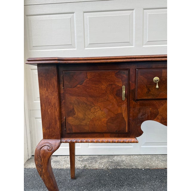 Vintage English Georgian Style Queen Anne Burled Wood Sideboard Credenza For Sale - Image 9 of 13