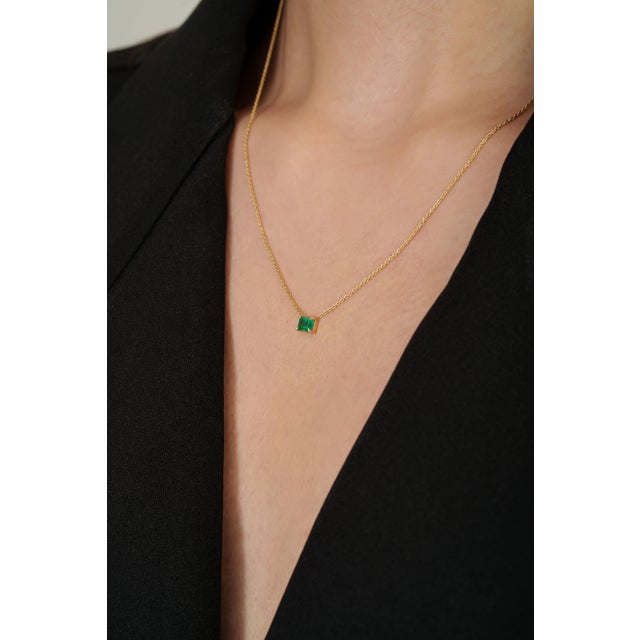 Not Yet Made - Made To Order Minimalist Natural Zambian Emerald Solitaire Pendant Necklace in 14k Yellow Gold For Sale - Image 5 of 13