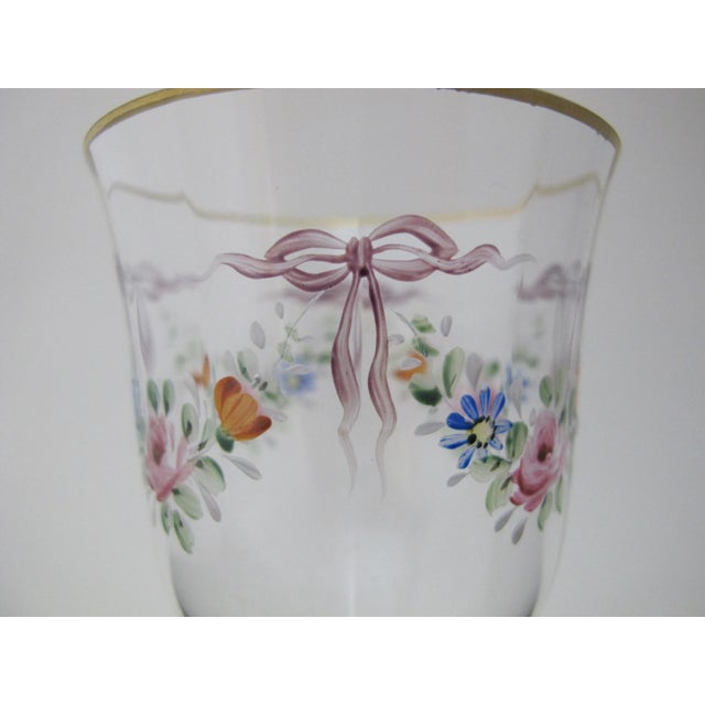 Victorian Vintage Hand Painted Colorful Flower & Ribbon Bows Gold Trim Wine Glass For Sale - Image 3 of 7
