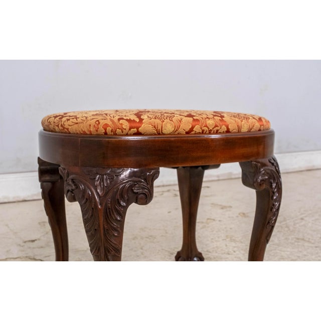Damask Upholstered Ball & Claw Mahogany Ottoman For Sale - Image 4 of 9