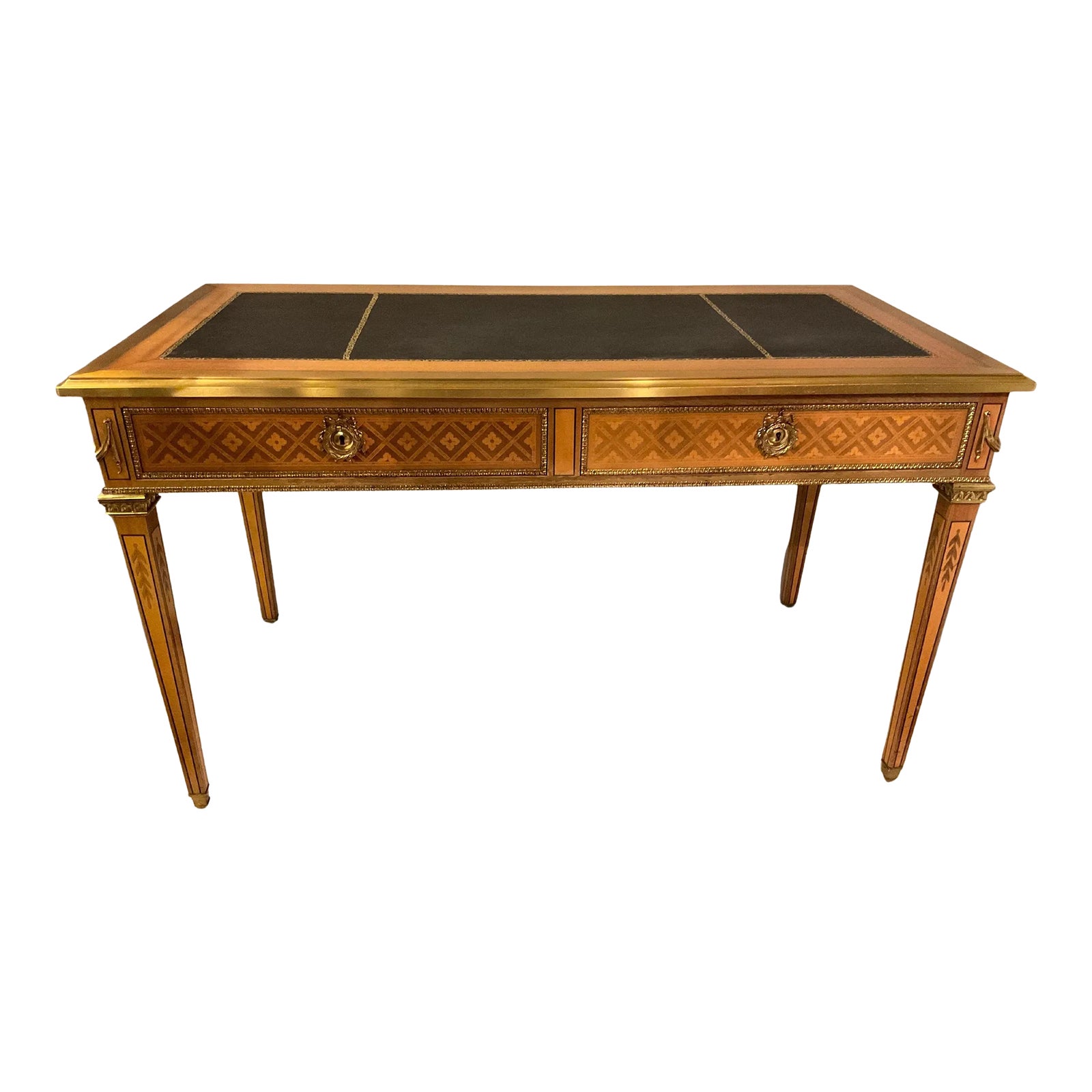 French Inlay Leather Top Desk, Finished On Both Sides | Chairish