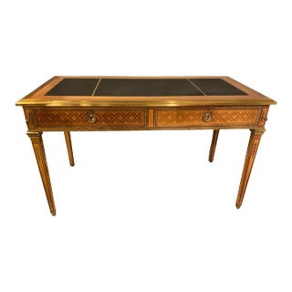 French Inlay Leather Top Desk, Finished On Both Sides For Sale