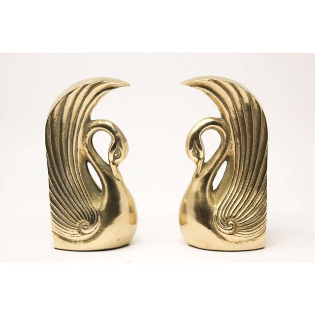 Vintage Polished Cast Brass Art Deco Swan Bookends, circa 1950 A Pair Chairish