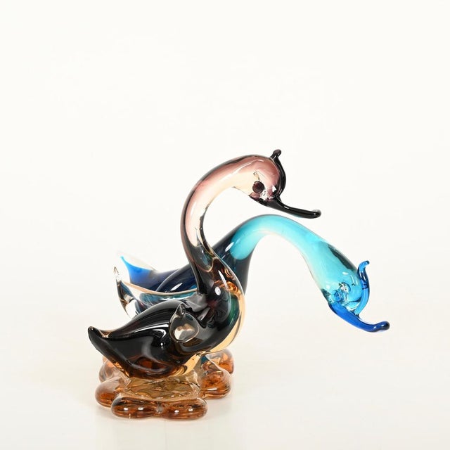 Vintage Sommerso Blown Glass Swan Sculpture by Seguso Vetri d'Arte, Italy, 1960s For Sale - Image 3 of 13