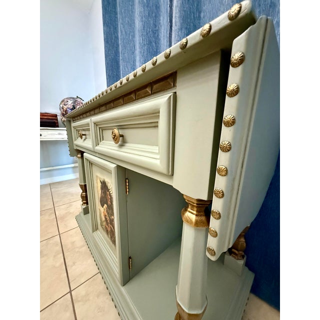 Thomasville 1973 Thomasville Server, Entryway, Buffet, Bar, Equestrian Themed, Sage Green For Sale - Image 4 of 12