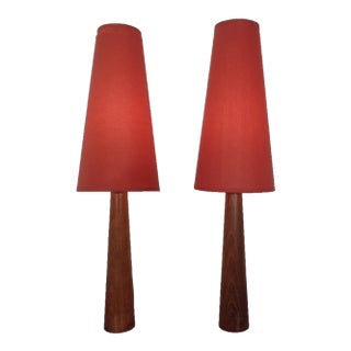 Mid-Century Filigree Danish Teak Table Lamps, 1950s, Set of 2 For Sale