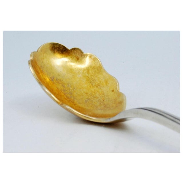 Silver Fruit Spoon with Golden Shell and Raised Grooves For Sale - Image 4 of 8