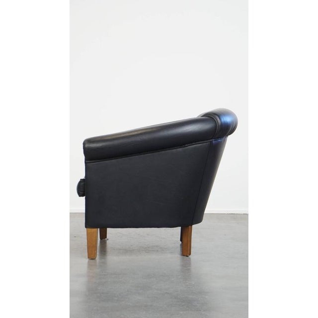 English Black Cowhide Leather Club Chair For Sale - Image 5 of 12