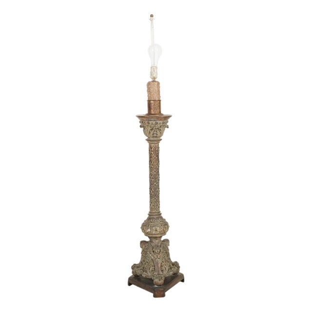 A Spanish Moorish Baroque-Style Table Lamp Electrified With Linen Shade For Sale