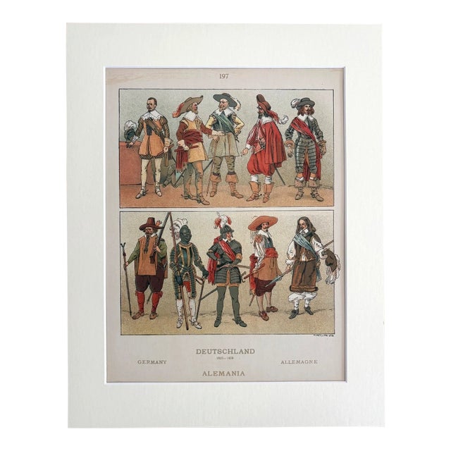 Antique 1925 Max Tilke 17th c. Dutch Costume Print in 11x14 Mat. Ready to Frame For Sale