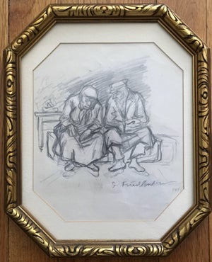 Isaac Friedlander, RARE WPA ARTIST ISAAC FRIEDLANDER Judaica Drawing 1946, 1946