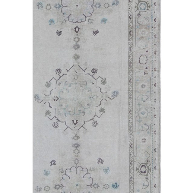 Tribal Vintage Oushak Gallery Rug in Soft Gray, Ivory, and Hints of Blue Accents For Sale - Image 3 of 6