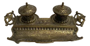 AntiqueFrench Cast Brass Double Inkwell, 1900s