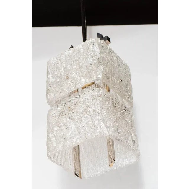 Mid-Century Modern Mid-Century Two-Tier Textured Glass Pendant with Chrome Fittings by Kalmar For Sale - Image 3 of 8