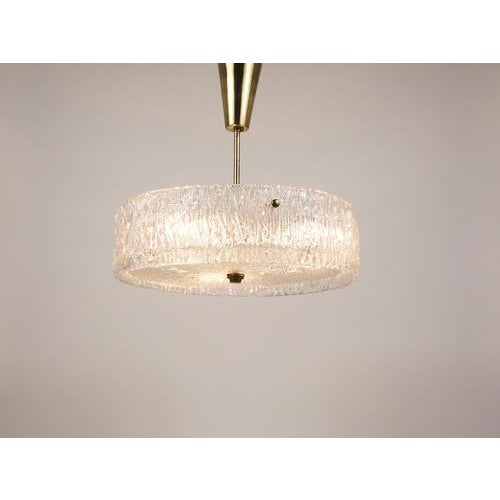 Round Textured Glass Ring and Brass Pendant Lamp by J. T. Kalmar for Kalmar, 1950s For Sale - Image 12 of 15