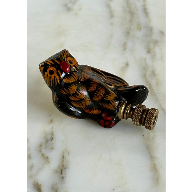 Black Lacquerware Owl Lamp Finial on Bronze Hardware For Sale - Image 8 of 8