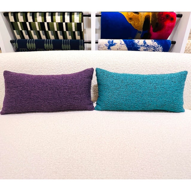 Mid-Century Modern Pierre Frey Woven Textured and Boucle Lumbar Pillows in Purple & Aqua For Sale - Image 3 of 13