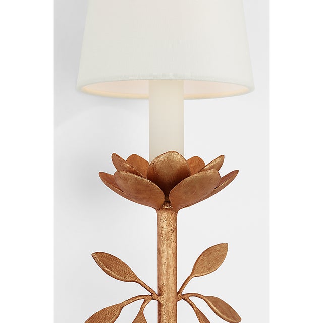 2020s Julie Neill for Visual Comfort Signature Clementine 22" Tail Sconce in Antique Gold Leaf with Linen Shade For Sale - Image 5 of 10