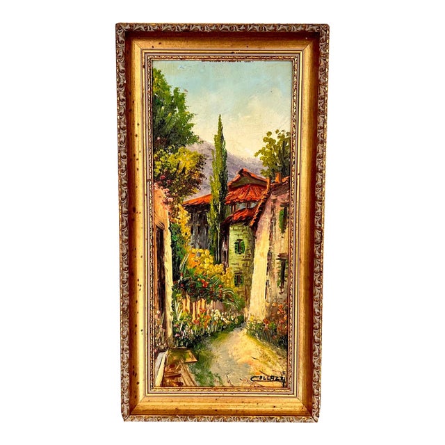Vintage Mid Century Mediterranean Village Landscape Oil Painting by Joseph Collazzi, Italian American Artist (1914-1989) For Sale