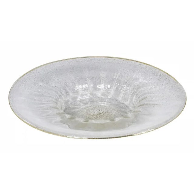 Very large vintage Italian handmade Murano glass vase centerpiece in clear glass colour with gold dust inside.