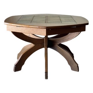 Curved Hexagon Oak & Tile Dining Table Germany 1960s For Sale