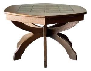 Curved Hexagon Oak & Tile Dining Table Germany 1960s