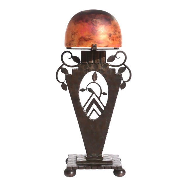 1915 Daum Nancy and Edgar Brandt Art Deco Table Lamp For Sale