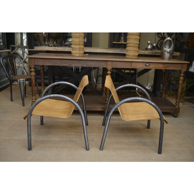 Vintage Design Armchairs in Metal and Wood, 1950, Set of 2 For Sale - Image 3 of 12