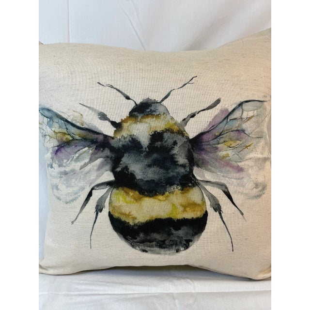 Figurative 16" Square Decorative Toss Pillow Adorned With a Majestic Bumble Bee - Made in the U K For Sale - Image 3 of 12