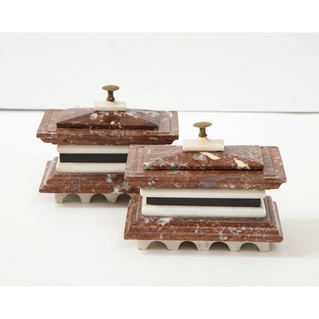 1980s Italian Marble Ink Wells - a Pair For Sale - Image 9 of 13