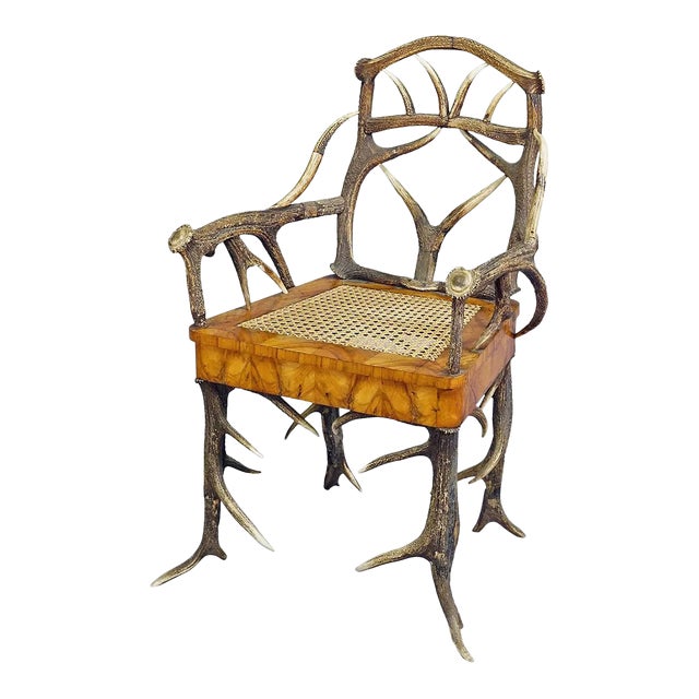 Black Forest Antler Arm Chair by J. A. K. Horn, Turingen 1840s For Sale