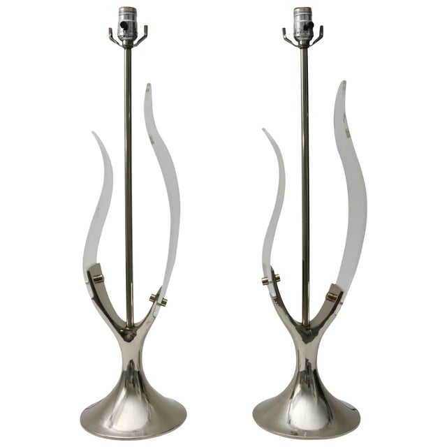 Tulip Table Lamps by Laurel Lucite Chrome - A Pair For Sale - Image 12 of 12