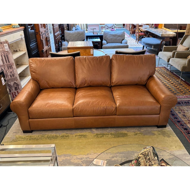 Animal Skin Pottery Barn Turner Roll Arm Leather Sofa, Caramel For Sale - Image 7 of 12
