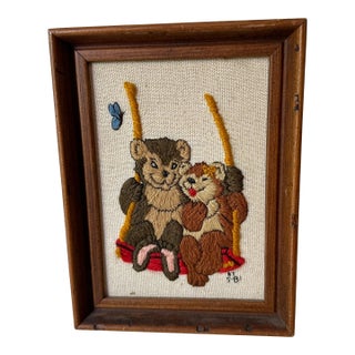 1980s Needlepoint of Two Bears, Framed For Sale