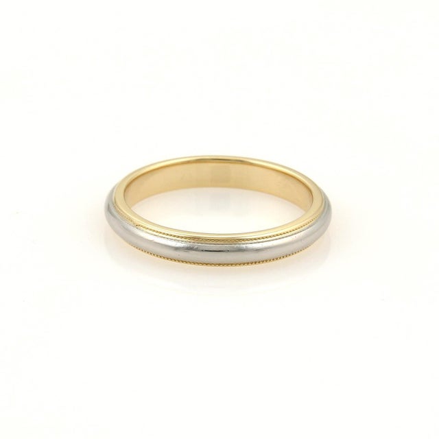 Contemporary Tiffany & Co Wedding Ring Platinum 18k Yellow Gold Milgrain 3.5mm Band For Sale - Image 3 of 3