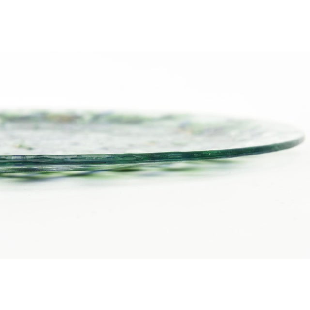 Mid-Century Modern Vintage Mid Century Modern Signed Higgins Fused Glass Round Charger Plate With Gold and Hanging Man Blue Green and Gold For Sale - Image 3 of 10
