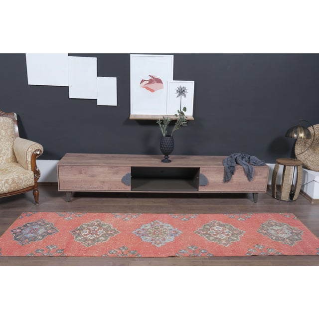 Pink 1970 Vintage Handmade Wool Runner Rug For Sale - Image 8 of 12