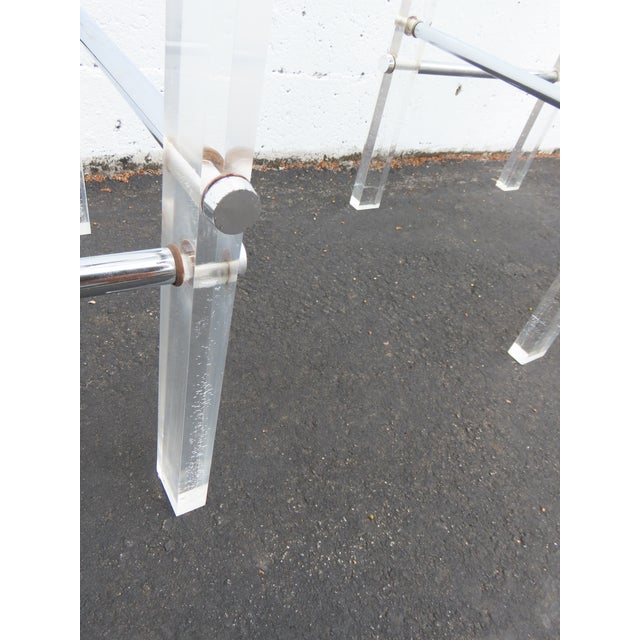 Hollywood Regency Lucite Acrylic Glass Top Pair of Side Tables 6592 For Sale - Image 9 of 18