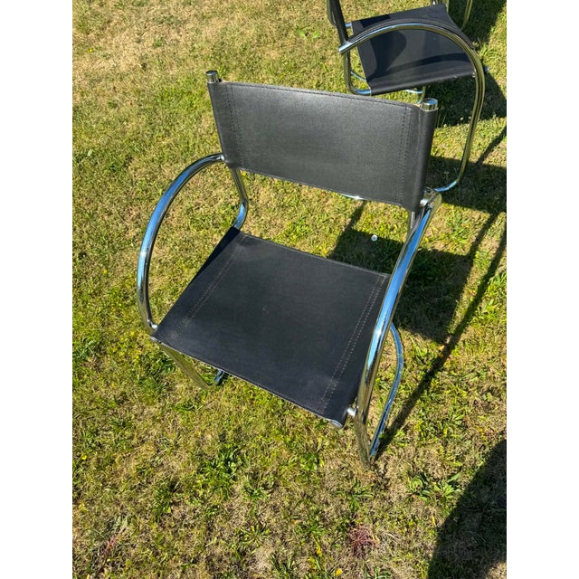 Vintage Bauhaus Tubular Chrome and Black Armchair, 1970s, Set of 4 For Sale - Image 4 of 7