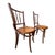 Pair of Thonet bentwood cafe chairs. The seats feature spindle backs and a detailed iris motif framed by the classic...