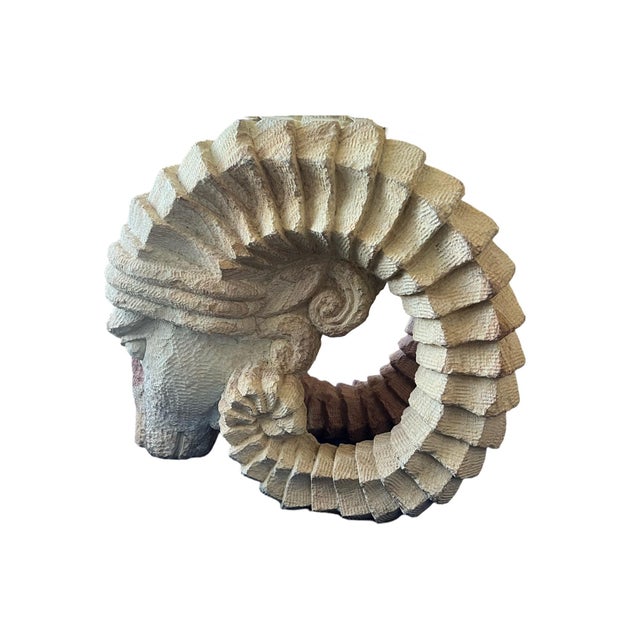 Mid-Century Modern 1970s Vintage Mid Century Modern Postmodern Vintage Ram Head Center End Table Solid Stone Rock Glass For Sale - Image 3 of 6