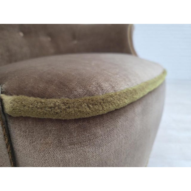 Wood Danish Armchair in Green Furniture Velour, 1960s For Sale - Image 7 of 18