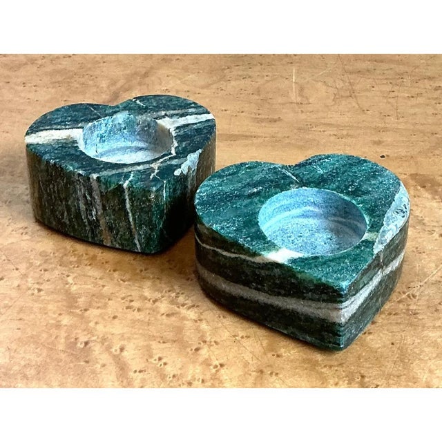 Stone Vintage Green Stone Heart-Shaped Votive Candle Holders For Sale - Image 7 of 12