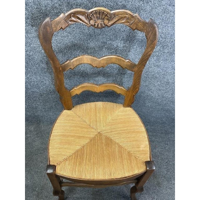 Set of 4 Antique French Provincial Ladderback Dining Chairs | Louis XV Style Rush Seat For Sale - Image 6 of 10