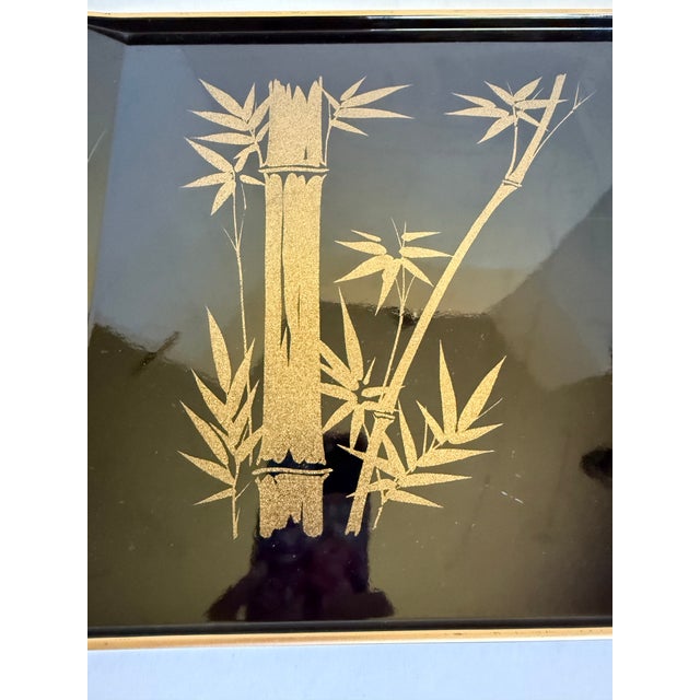 Vintage Marusei Japanese Black Serving Tray With Gold Bamboo Design For Sale - Image 4 of 10