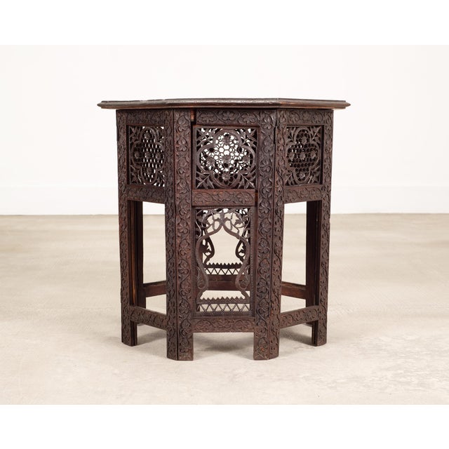 Anglo-Indian Kashmiri Style Carved Wood Octagonal Side Table For Sale - Image 18 of 18