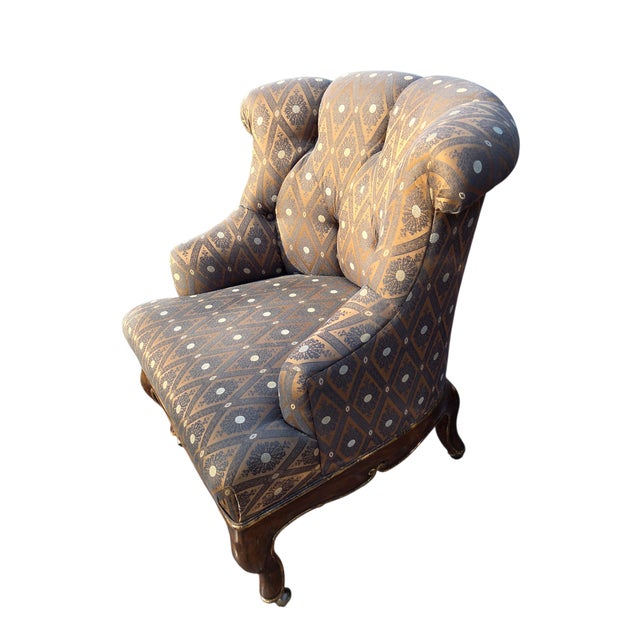 Traditional Marge Carson Boudoir Lounge Accent Chair French Tuffed Wingback Armchair Regency For Sale - Image 3 of 11