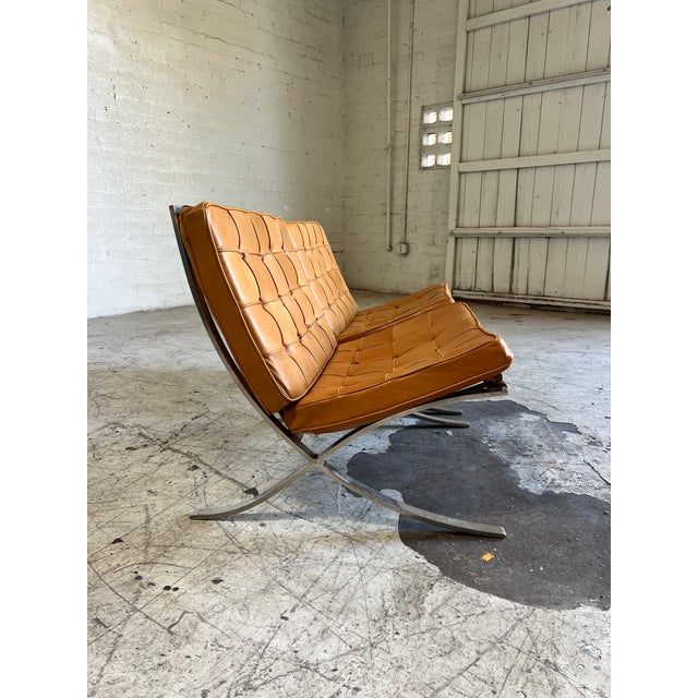 Mid-Century Modern Early Vintage Mies Van Der Rohe Leather Barcelona Lounge Chairs for Knoll - A Pair For Sale - Image 3 of 6